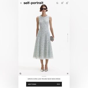 GREEN CORD LACE ROUND NECK MIDI DRESS